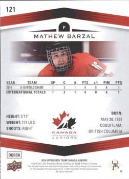 2014 Upper Deck Team Canada Juniors #121 Mathew Barzal Back