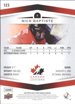 2014 Upper Deck Team Canada Juniors #123 Nick Baptiste Back