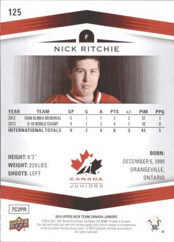 2014 Upper Deck Team Canada Juniors #125 Nick Ritchie Back