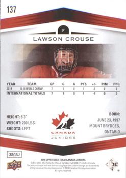 2014 Upper Deck Team Canada Juniors #137 Lawson Crouse Back