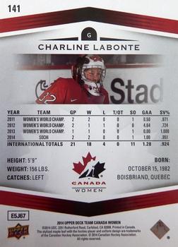 2014 Upper Deck Team Canada Juniors #141 Charline Labonte Back