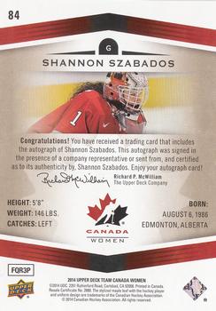 2014 Upper Deck Team Canada Juniors - Autographs Gold #84 Shannon Szabados Back