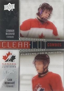 2014 Upper Deck Team Canada Juniors - Clear Cut Playing for a Nation Combos #PFNC-3 Connor McDavid/Sam Reinhart Front