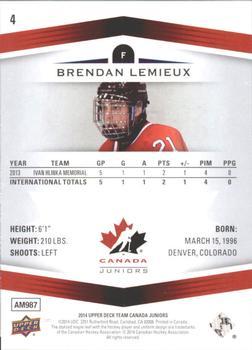 2014 Upper Deck Team Canada Juniors - High Gloss #4 Brendan Lemieux Back