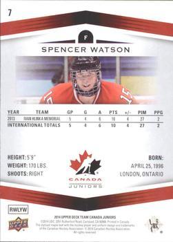 2014 Upper Deck Team Canada Juniors - High Gloss #7 Spencer Watson Back