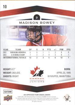 2014 Upper Deck Team Canada Juniors - High Gloss #10 Madison Bowey Back