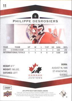 2014 Upper Deck Team Canada Juniors - High Gloss #11 Philippe Desrosiers Back