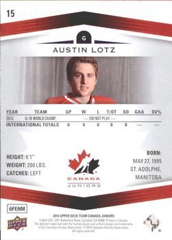 2014 Upper Deck Team Canada Juniors - High Gloss #15 Austin Lotz Back