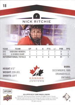 2014 Upper Deck Team Canada Juniors - High Gloss #18 Nick Ritchie Back