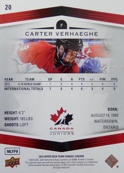 2014 Upper Deck Team Canada Juniors - High Gloss #20 Carter Verhaeghe Back