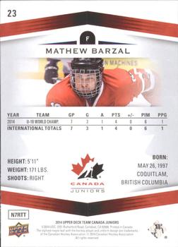 2014 Upper Deck Team Canada Juniors - High Gloss #23 Mathew Barzal Back