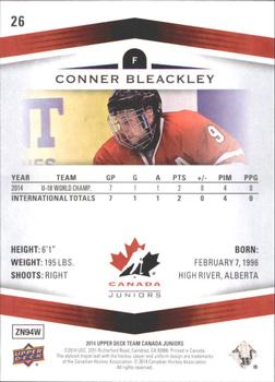 2014 Upper Deck Team Canada Juniors - High Gloss #26 Conner Bleackley Back