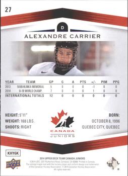 2014 Upper Deck Team Canada Juniors - High Gloss #27 Alexandre Carrier Back