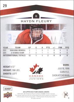 2014 Upper Deck Team Canada Juniors - High Gloss #29 Haydn Fleury Back