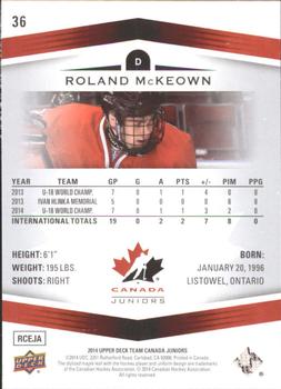 2014 Upper Deck Team Canada Juniors - High Gloss #36 Roland McKeown Back