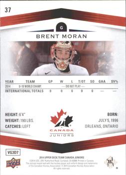 2014 Upper Deck Team Canada Juniors - Gold Sepia #37 Brent Moran Back