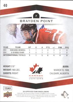 2014 Upper Deck Team Canada Juniors - Gold Sepia #40 Brayden Point Back