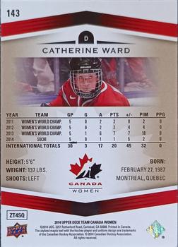 2014 Upper Deck Team Canada Juniors - Gold Sepia #143 Catherine Ward Back