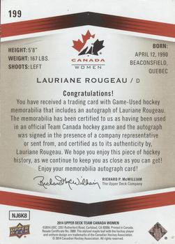 2014 Upper Deck Team Canada Juniors - Patch Autographs #199 Lauriane Rougeau Back