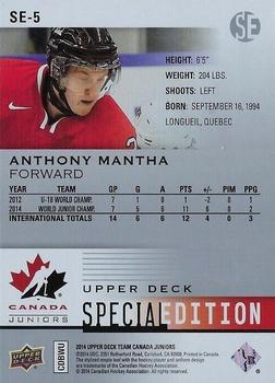 2014 Upper Deck Team Canada Juniors - Special Edition #SE-5 Anthony Mantha Back