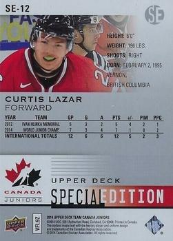 2014 Upper Deck Team Canada Juniors - Special Edition #SE-12 Curtis Lazar Back