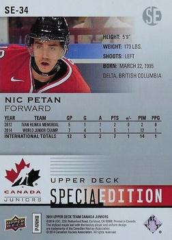 2014 Upper Deck Team Canada Juniors - Special Edition #SE-34 Nic Petan Back