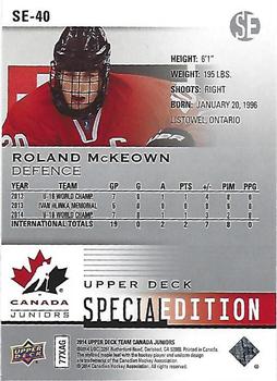2014 Upper Deck Team Canada Juniors - Special Edition #SE-40 Roland McKeown Back