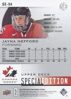 2014 Upper Deck Team Canada Juniors - Special Edition #SE-54 Jayna Hefford Back
