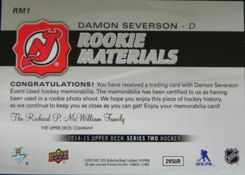 2014-15 Upper Deck - Rookie Materials #RM1 Damon Severson Back