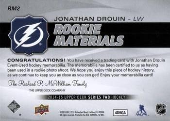 2014-15 Upper Deck - Rookie Materials #RM2 Jonathan Drouin Back