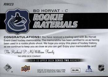 2014-15 Upper Deck - Rookie Materials #RM23 Bo Horvat Back