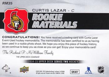 2014-15 Upper Deck - Rookie Materials #RM35 Curtis Lazar Back