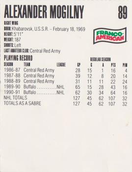 1991-92 Campbell's Buffalo Sabres #14 Alexander Mogilny Back