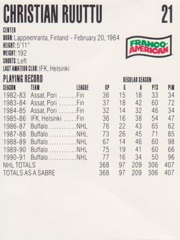 1991-92 Campbell's Buffalo Sabres #19 Christian Ruuttu Back