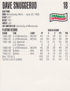 1991-92 Campbell's Buffalo Sabres #20 Dave Snuggerud Back