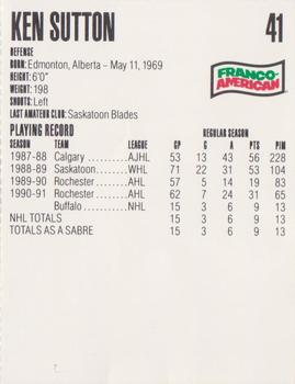 1991-92 Campbell's Buffalo Sabres #21 Ken Sutton Back