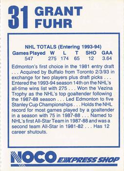1993-94 NOCO Buffalo Sabres #NNO Grant Fuhr Back