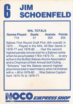 1993-94 NOCO Buffalo Sabres #NNO Jim Schoenfeld Back