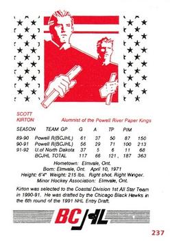 1992 British Columbia BCJHL #237 Scott Kirton Back