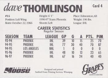 1997-98 Manitoba Moose (IHL) #A4 Dave Thomlinson Back