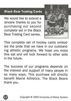 1992-93 Irving Maine Black Bears (NCAA) #17 Header Card Back