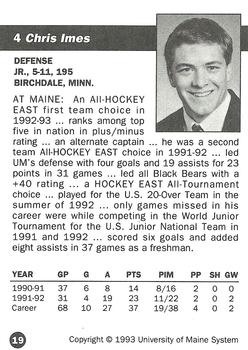 1992-93 Irving Maine Black Bears (NCAA) #19 Chris Imes Back