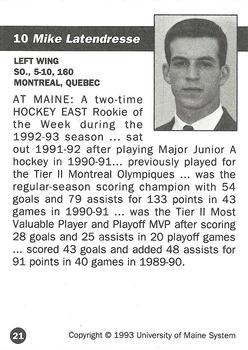 1992-93 Irving Maine Black Bears (NCAA) #21 Mike Latendresse Back