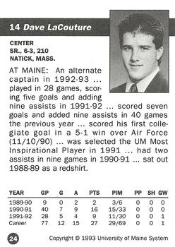 1992-93 Irving Maine Black Bears (NCAA) #24 Dave LaCouture Back