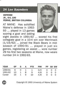 1992-93 Irving Maine Black Bears (NCAA) #29 Lee Saunders Back