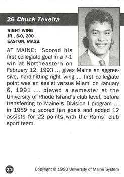 1992-93 Irving Maine Black Bears (NCAA) #31 Chuck Texeira Back