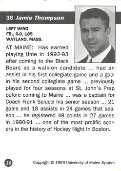1992-93 Irving Maine Black Bears (NCAA) #36 Jamie Thompson Back