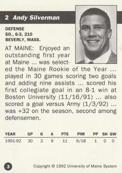 1992-93 Irving Maine Black Bears (NCAA) #3 Andy Silverman Back
