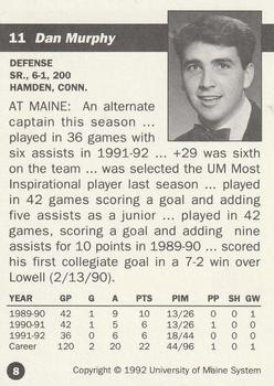 1992-93 Irving Maine Black Bears (NCAA) #8 Dan Murphy Back