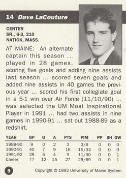 1992-93 Irving Maine Black Bears (NCAA) #9 Dave LaCouture Back